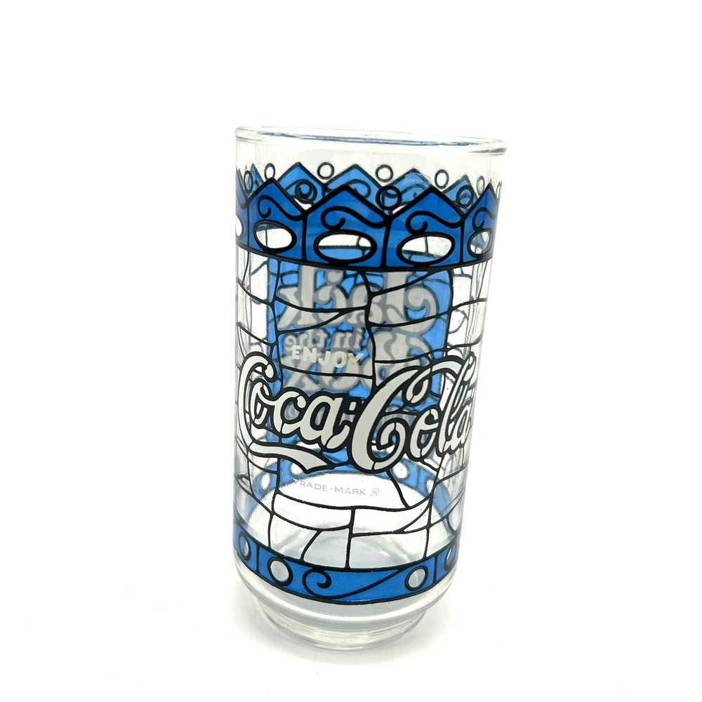 Vintage Jack in the Box Coca-Cola Stained Glass Style Drinking Glass Blue 1970s